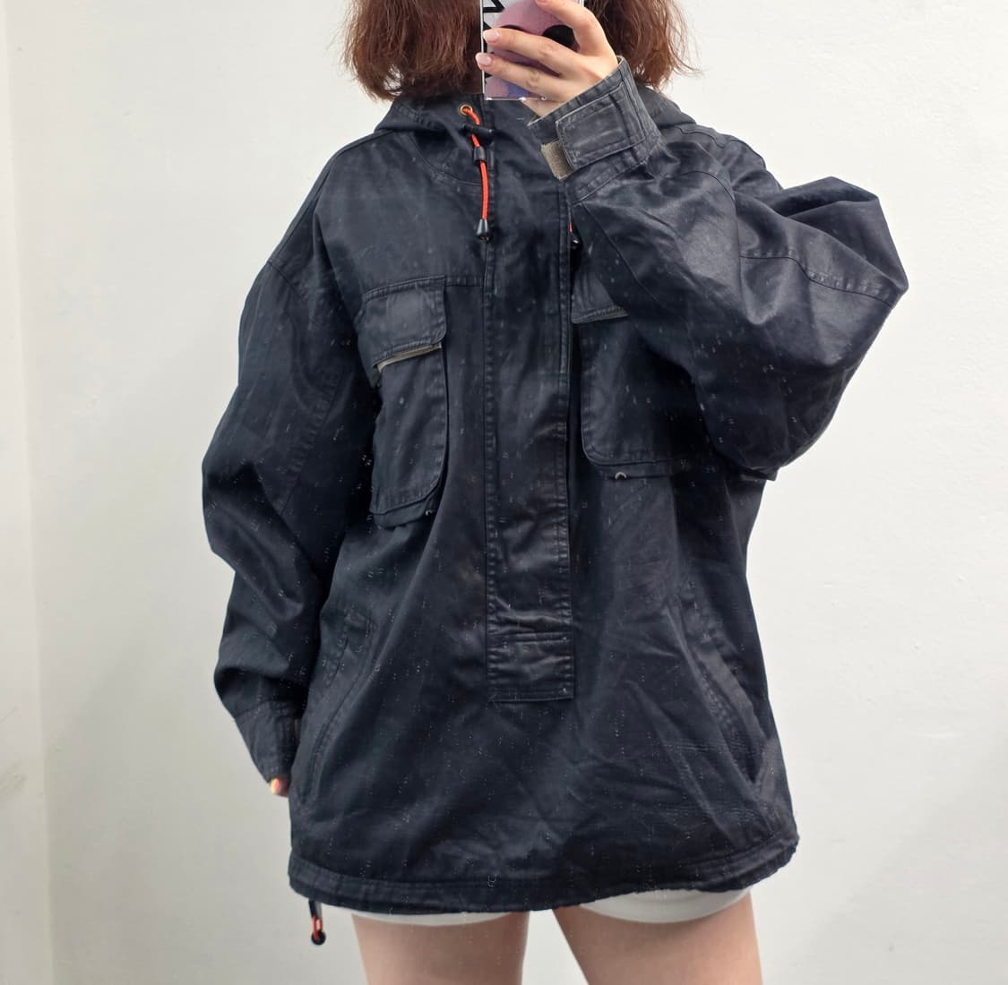 [프립]M/GAP 코팅 코튼 후드 아노락 자켓 네이비 오렌지 상품이미지2