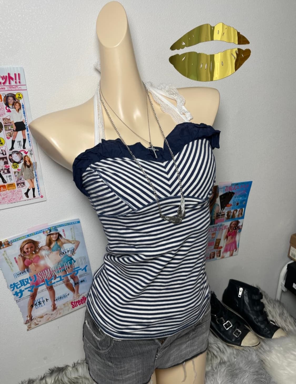 미국 빈티지 아베크롬비 스트라이프 탑 슬리브리스 블라우스 핀터레스트 상품이미지1