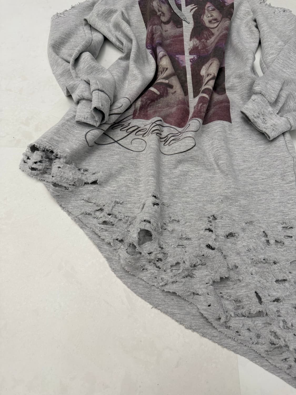 디스트레스 그레이 언발 후드 원피스  상품이미지4