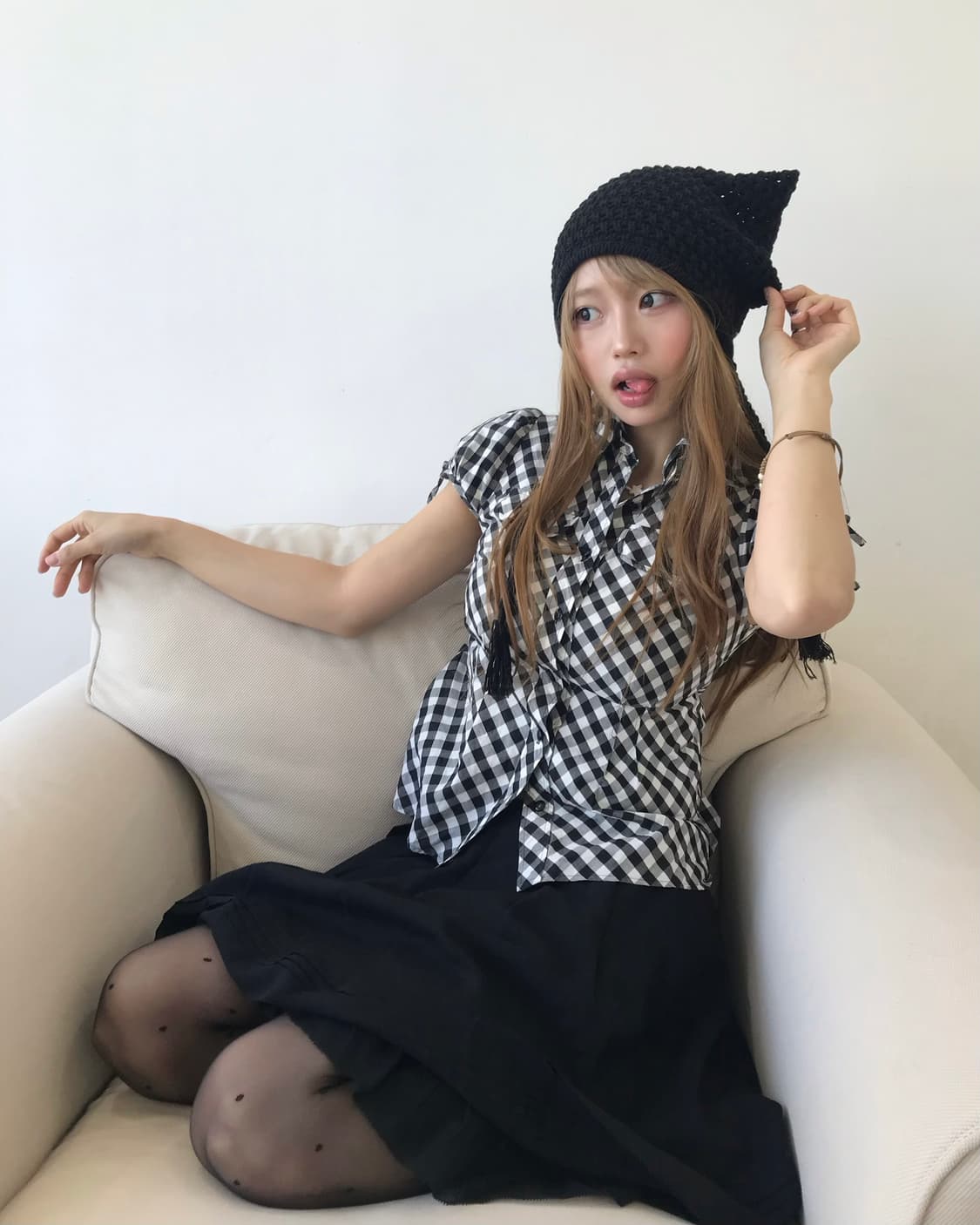 버버리 블랙 체크 퍼프 블라우스 무채색 코디 상품이미지3