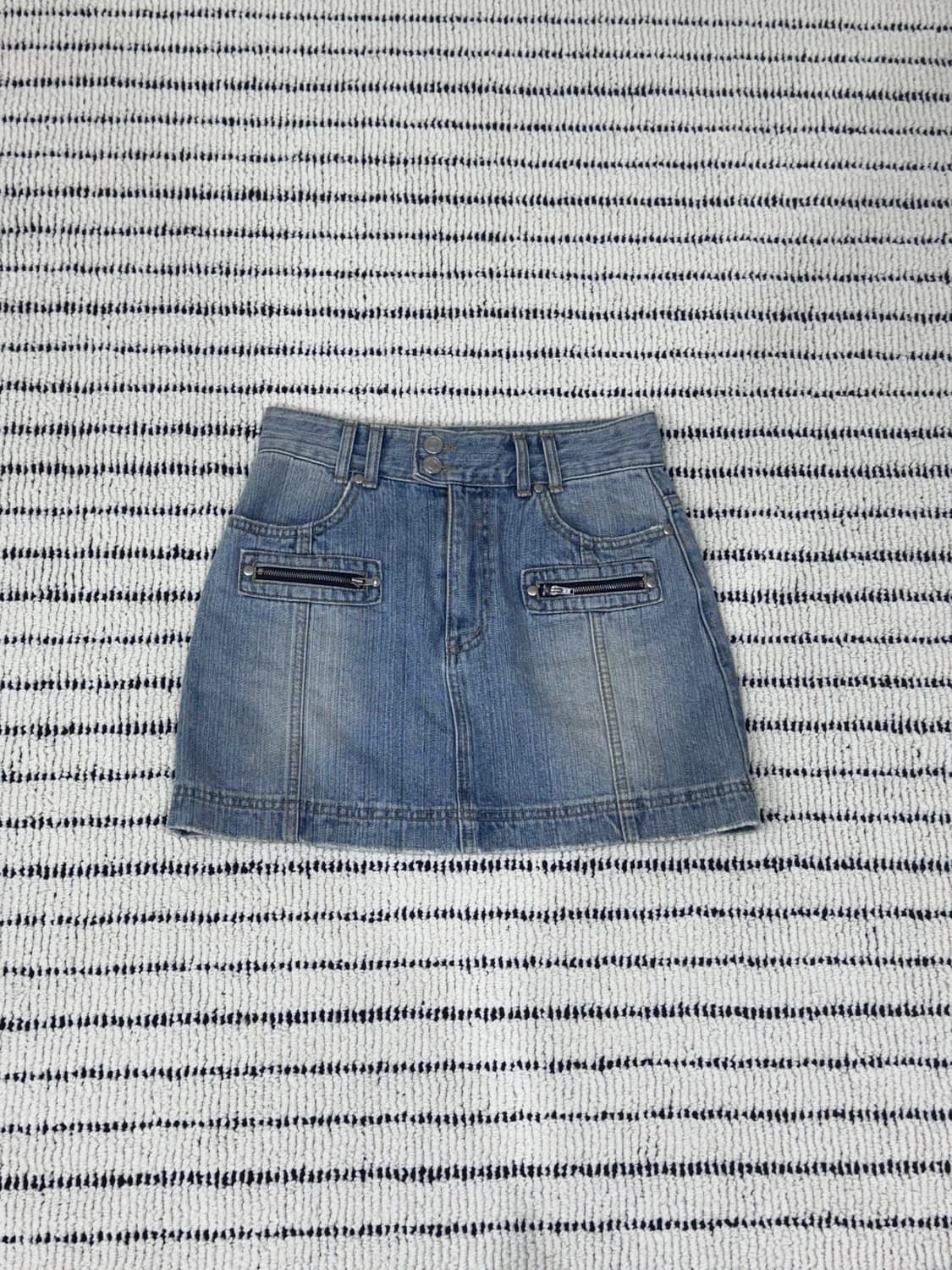 마뗑킴 더블지퍼 데님 미니 스커트 블루 S 상품이미지2