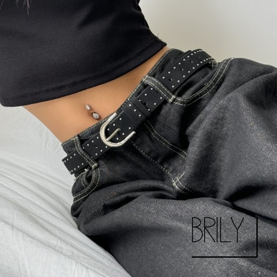 [Unisex] VIX 나노 볼 스터드 미니멀 스웨이드 가죽 벨트 상품이미지1