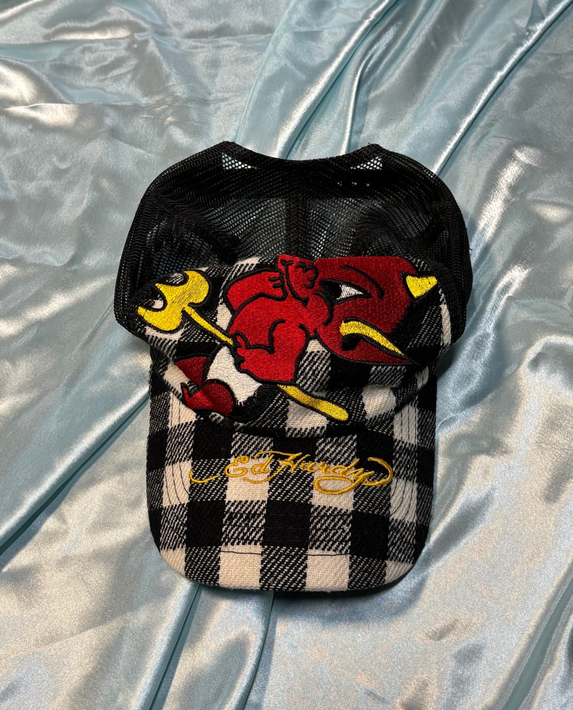90s 에드하디 빈티지 데빌 체크 메쉬캡 상품이미지3