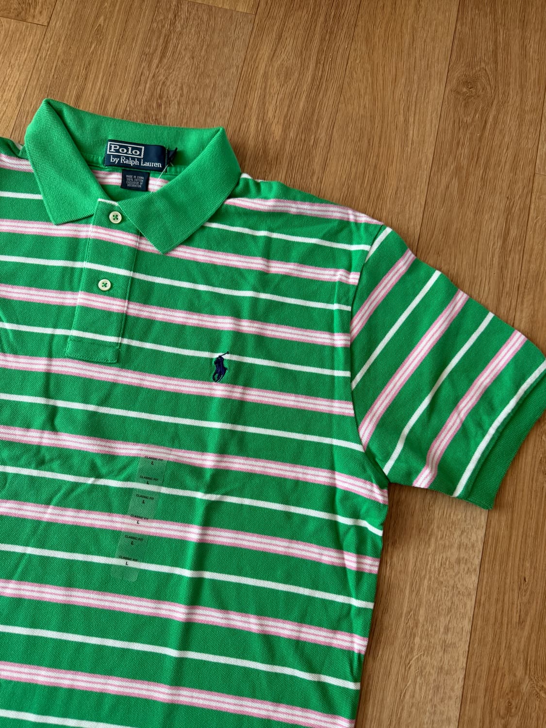 폴로 랄프로렌 스트라이프 반팔 카라티 그린 L 상품이미지3