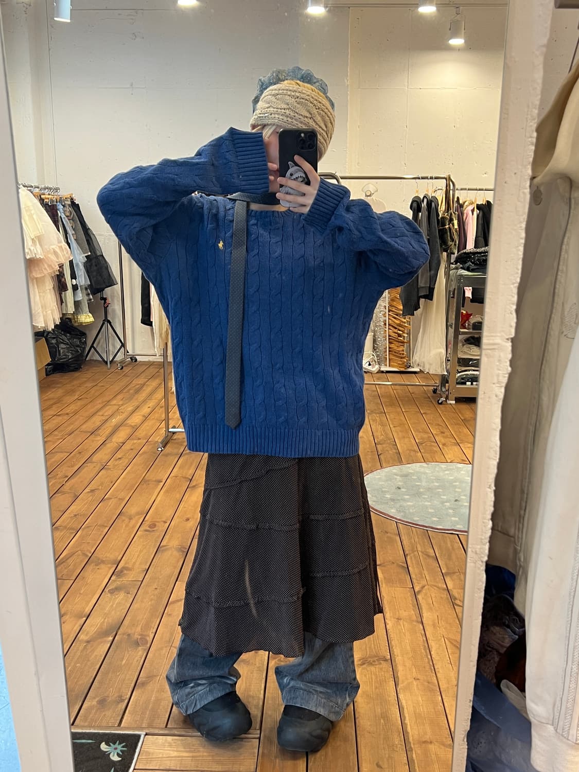 폴로 블루 꽈배기 니트 상품이미지1