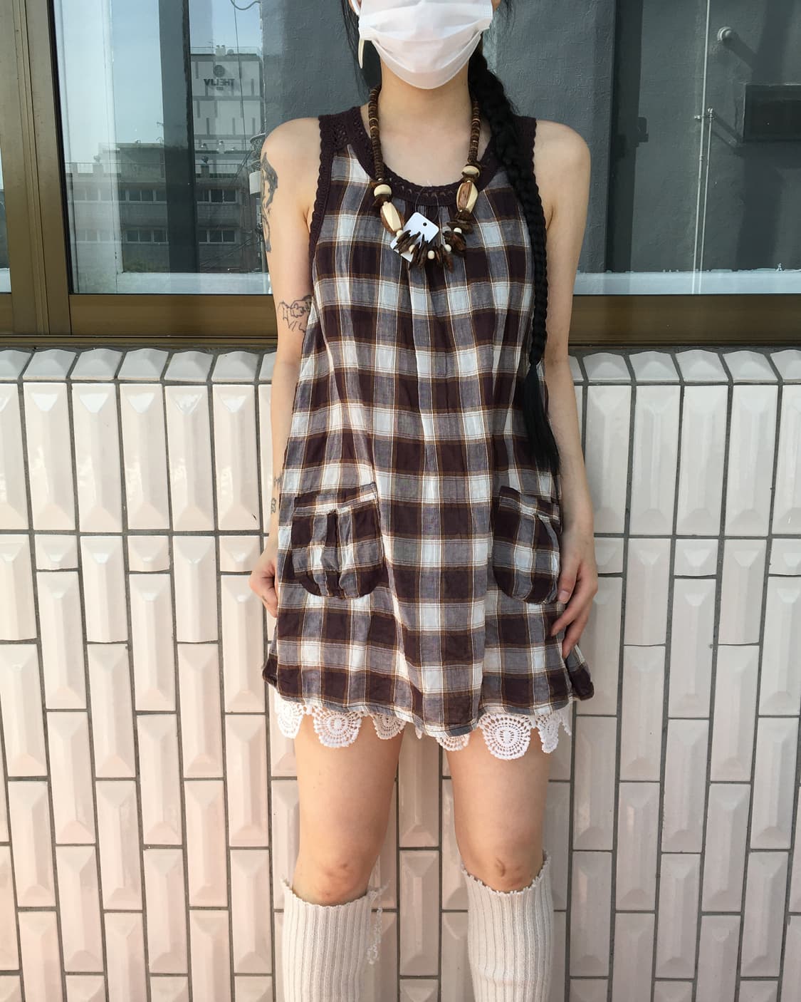 Crochet trimming check pattern  sleevele 상품이미지1