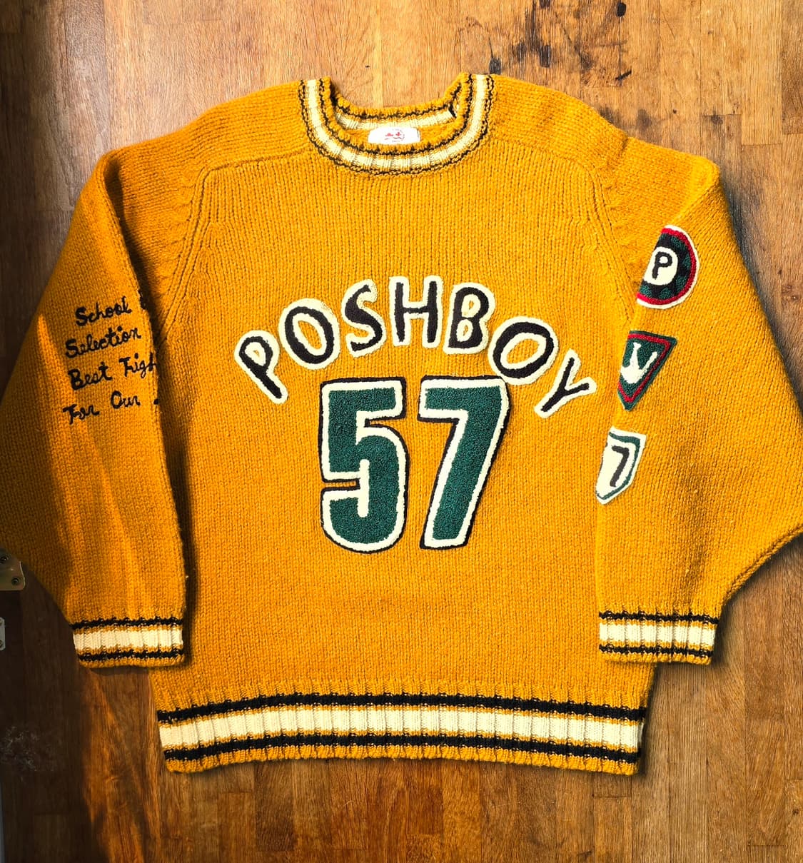 일본  POSHBOY 빈티지 자수 패치 니트 , 프레피 감성 상품이미지1