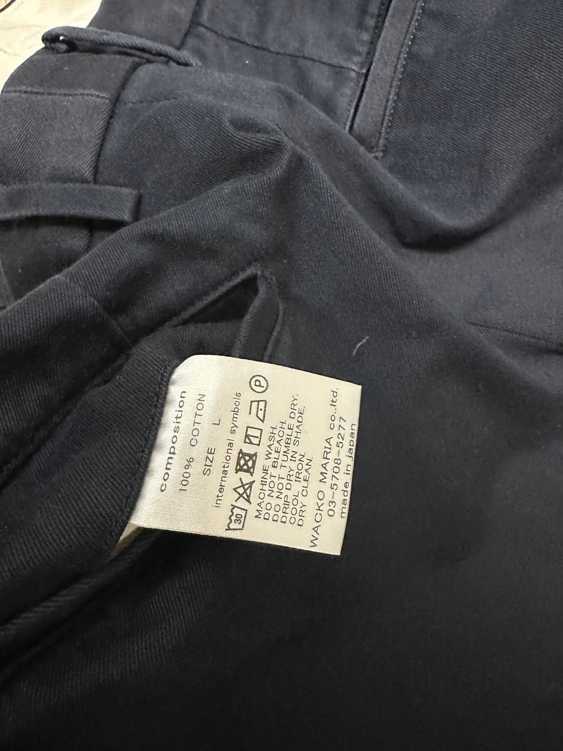 와코마리아 더블 플리츠 치노 팬츠 L 네이비 상품이미지3