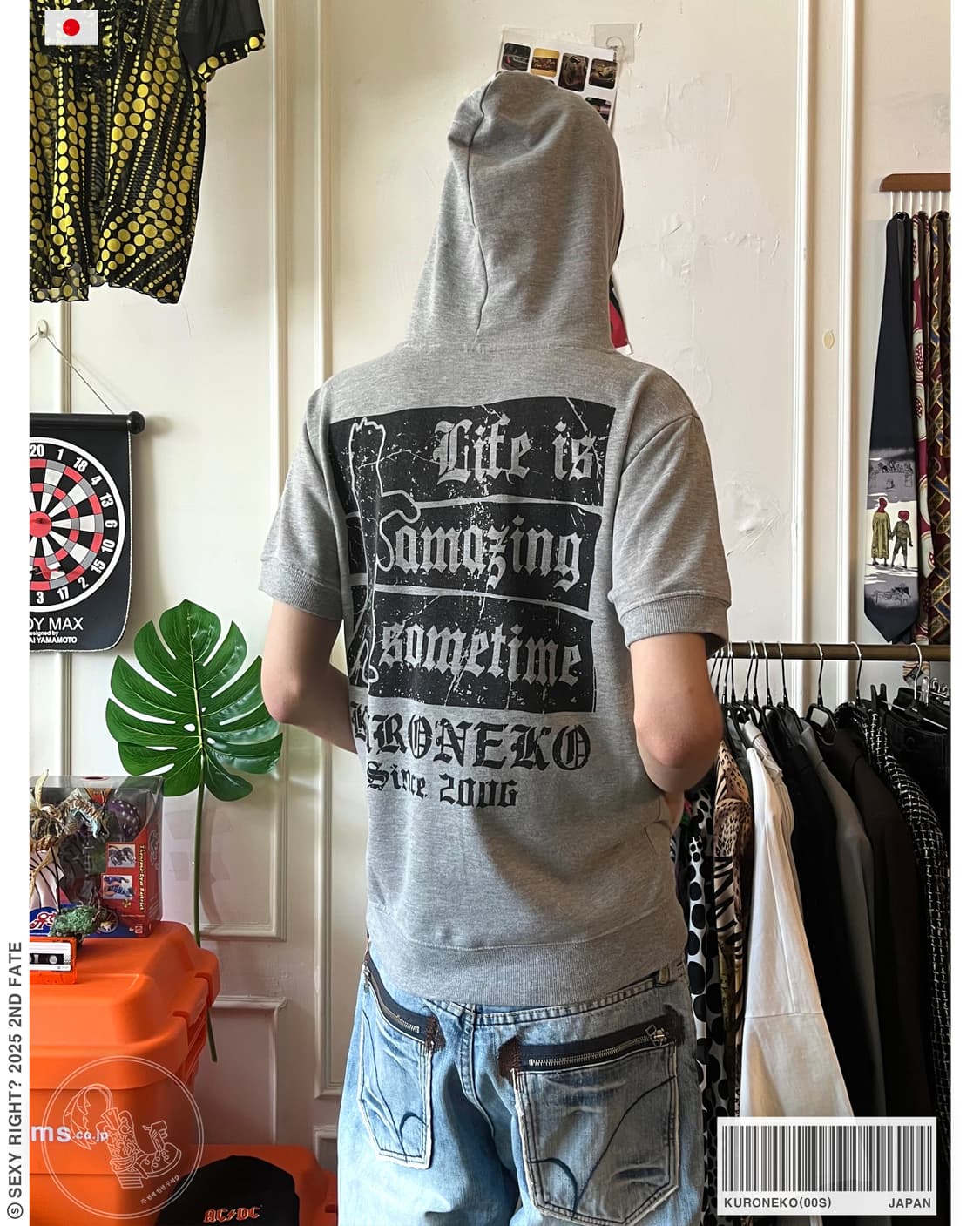00s Kuroneko 1/2 Sleeve Y2K Hood Zip-up 상품이미지1