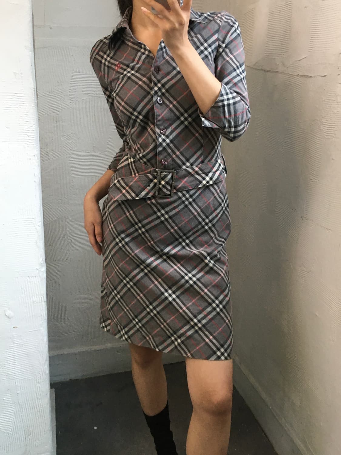 Burberry 버버리 블루라벨 그레이 노바체크 벨티드 셔츠 원피스 상품이미지1