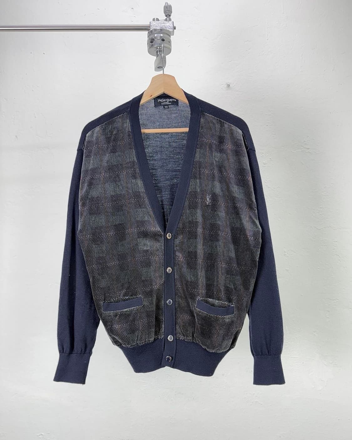 이브 생로랑 뿌르옴므 90s 벨벳 네이비 투 포켓 니팅 가디건 상품이미지1