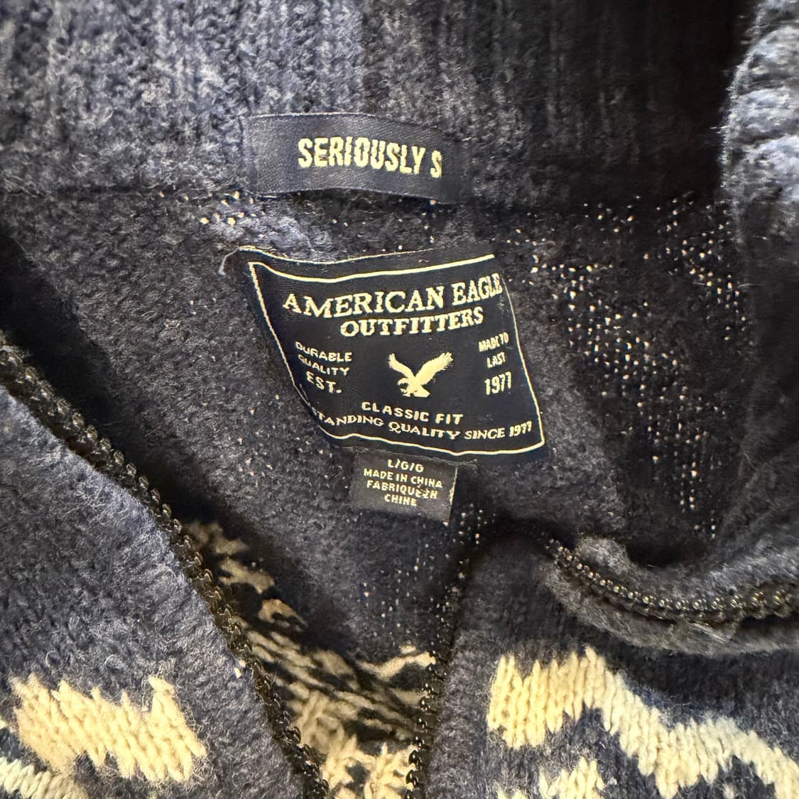 아메리칸 이글 남성용 블루 페어 아일 1/4 집업 스웨터 상품이미지3