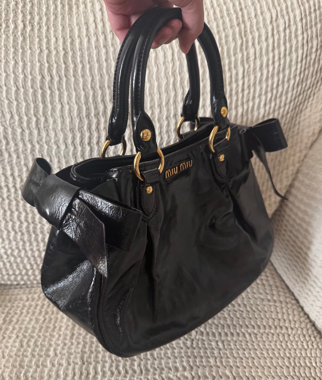 미우미우 비텔로럭스 보우 미니스몰 사첼백 토트백 상품이미지3