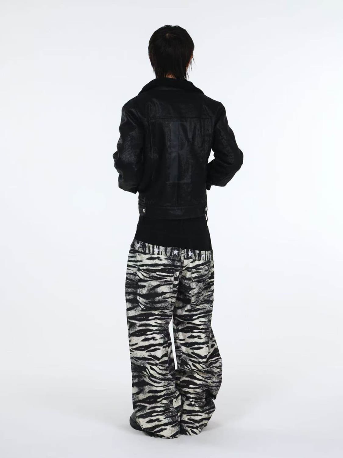 Zebra Print Asymmetric Waist Baggy Jeans 상품이미지7