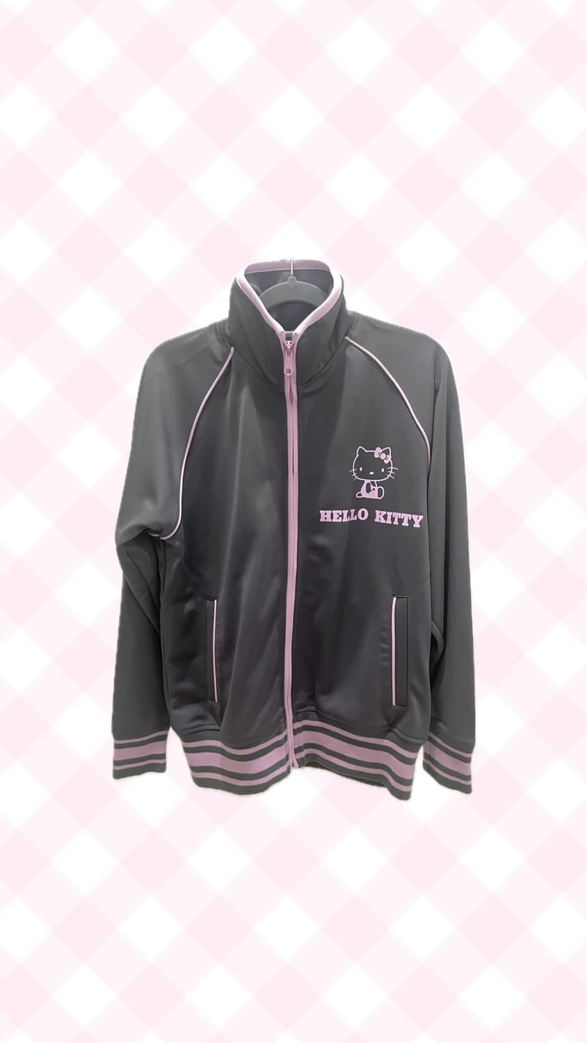 헬로키티 핑크 그레이 회핑 져지 트레이닝 상의 빈티지 핀터레스트 상품이미지1