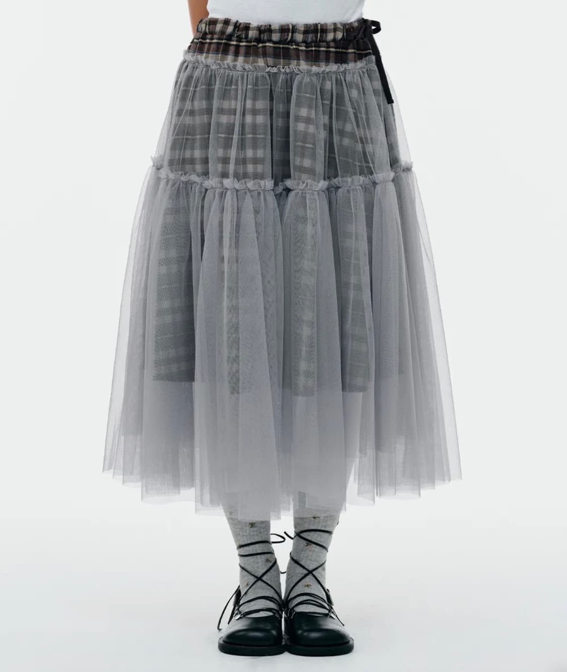 구함) 뚜오미오 check tulle skirt  체크 스커트 상품이미지1