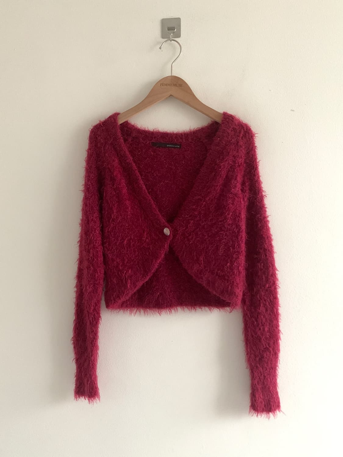 Fur One Button Crop Cardigan 상품이미지1