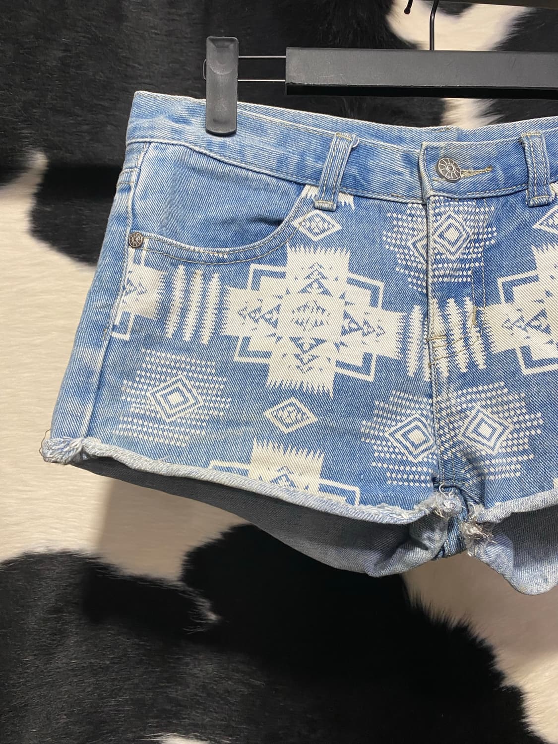 Japanese vtg 에스닉 문양 프린팅 데님 숏츠 상품이미지2