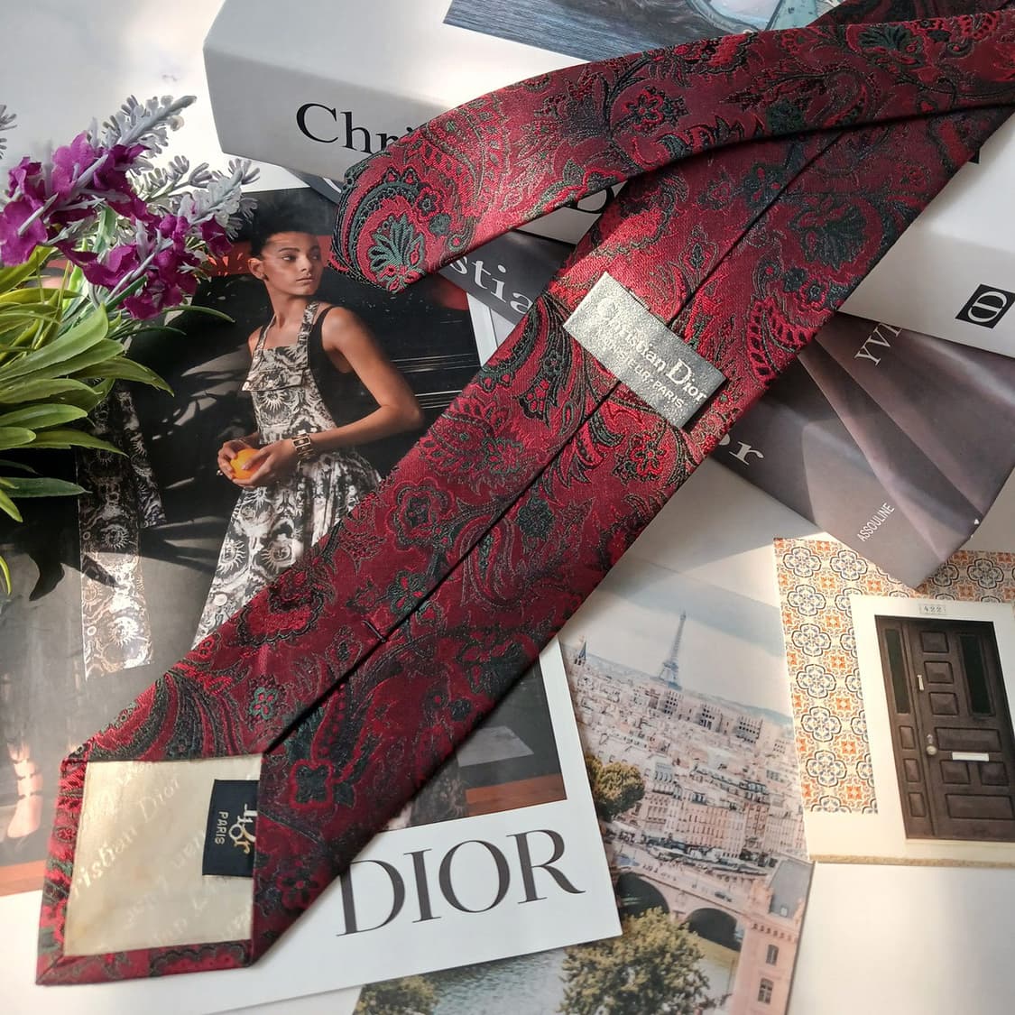 크리스찬 디올 실크 레드 페이즐리 넥타이 7.6cm A등급 E736
 상품이미지4