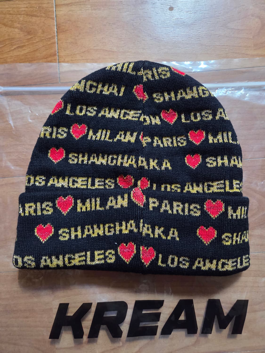 새상품 슈프림 하트 월드시티로고 비니 블랙 상품이미지2