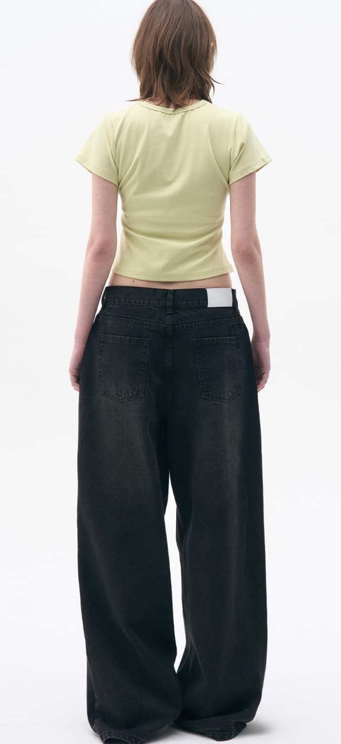 플레이스 스튜디오 포시즌 이지 워싱 와이드 오버핏 데님 팬츠[블랙] 상품이미지4