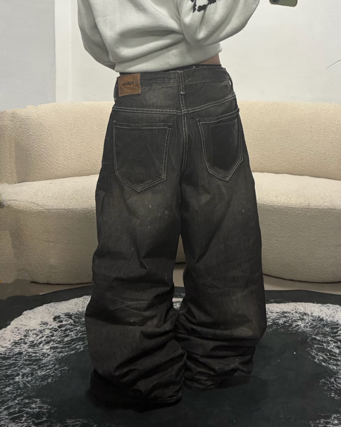 90s 빈티지 흑청 디스트로이드 벌룬팬츠 상품이미지3