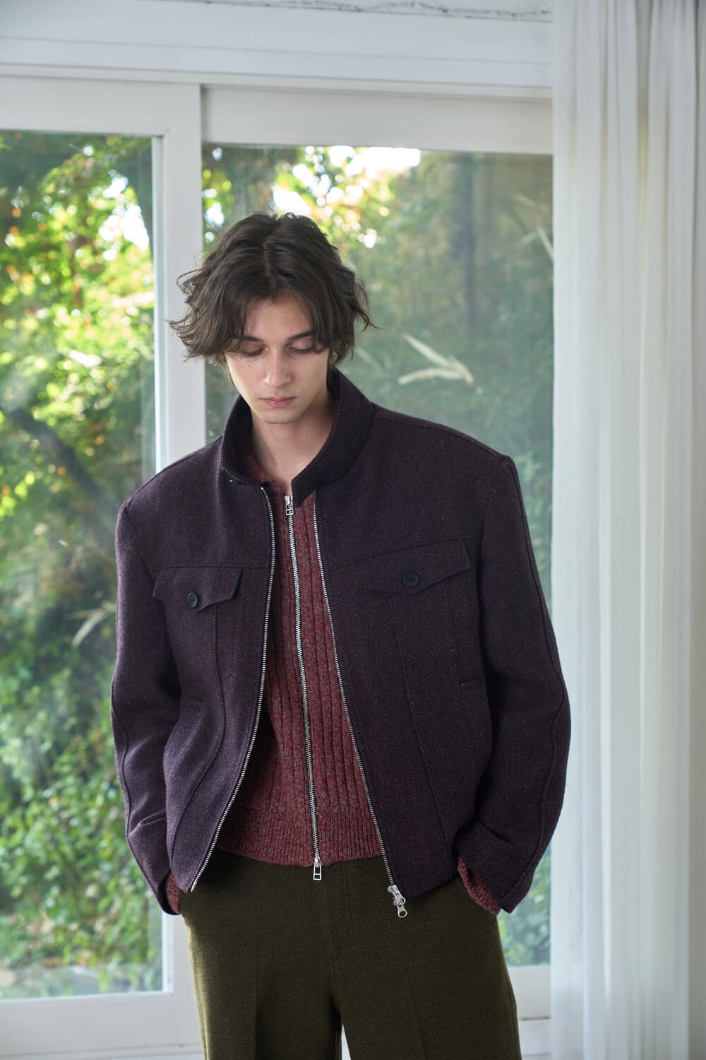 웨이비니스 스퀘어 해링턴 자켓 레드 헤링본2 상품이미지1