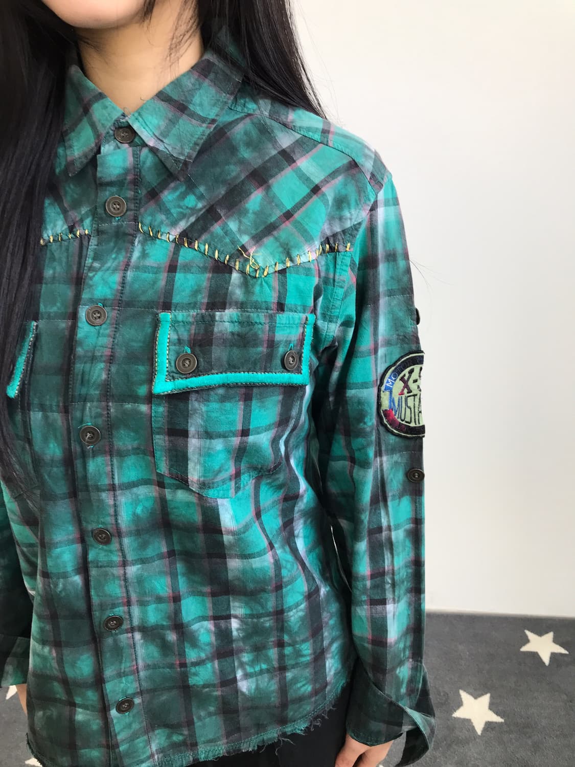 Jpn Y2k Green Checked Shirts 상품이미지3