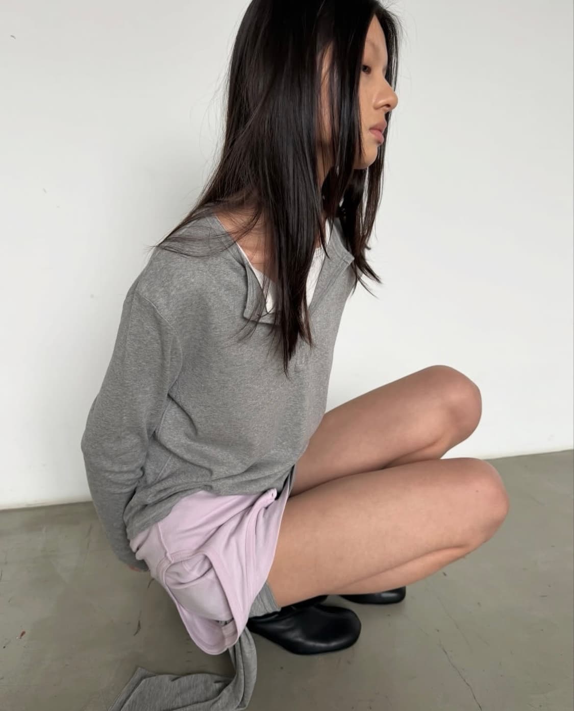 Relaxed Henley Tee Melange Grey 상품이미지4