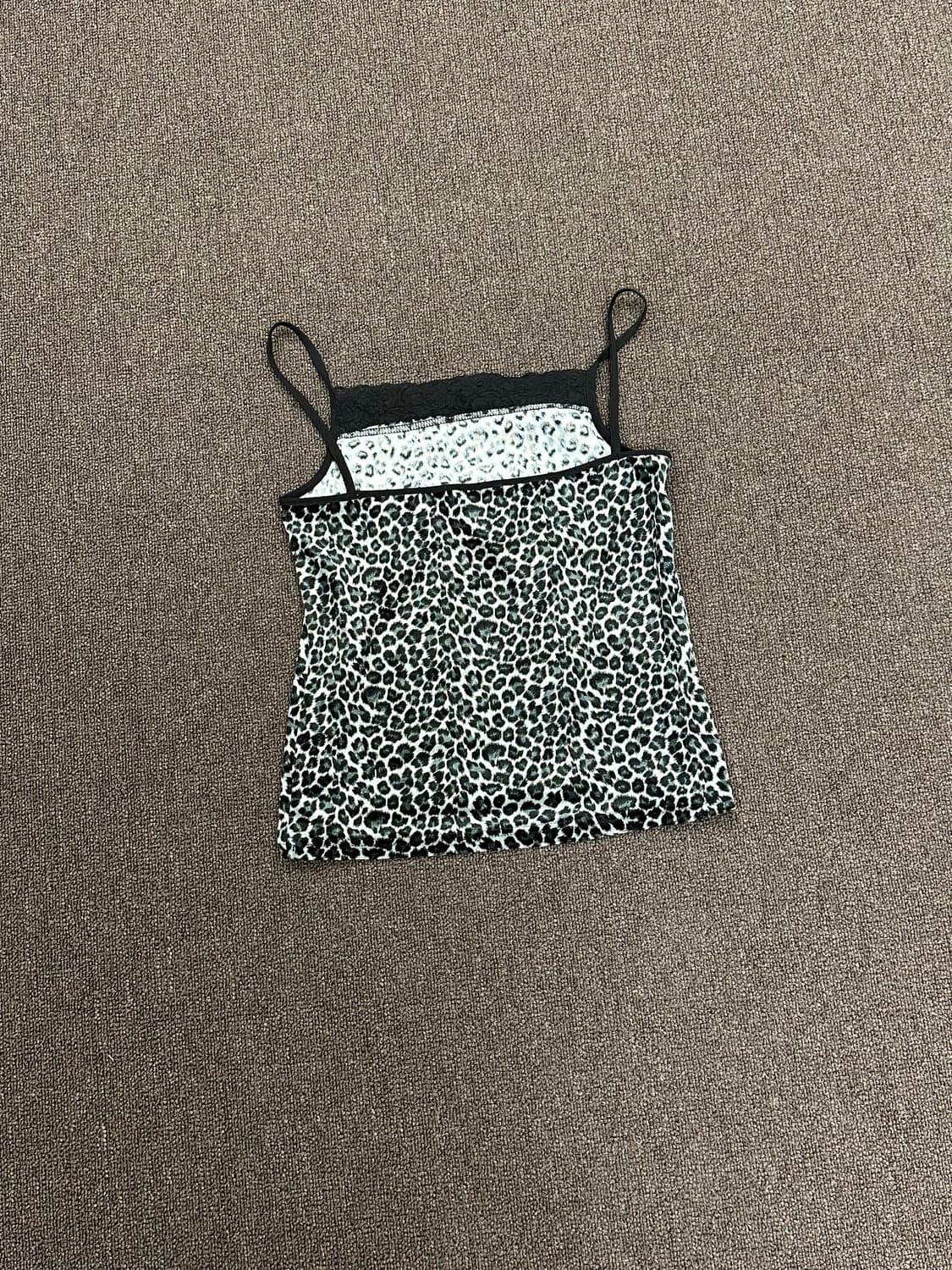 L)Japanese vintage 여성 스웨이드 레오파드 레이스 나시 상품이미지4