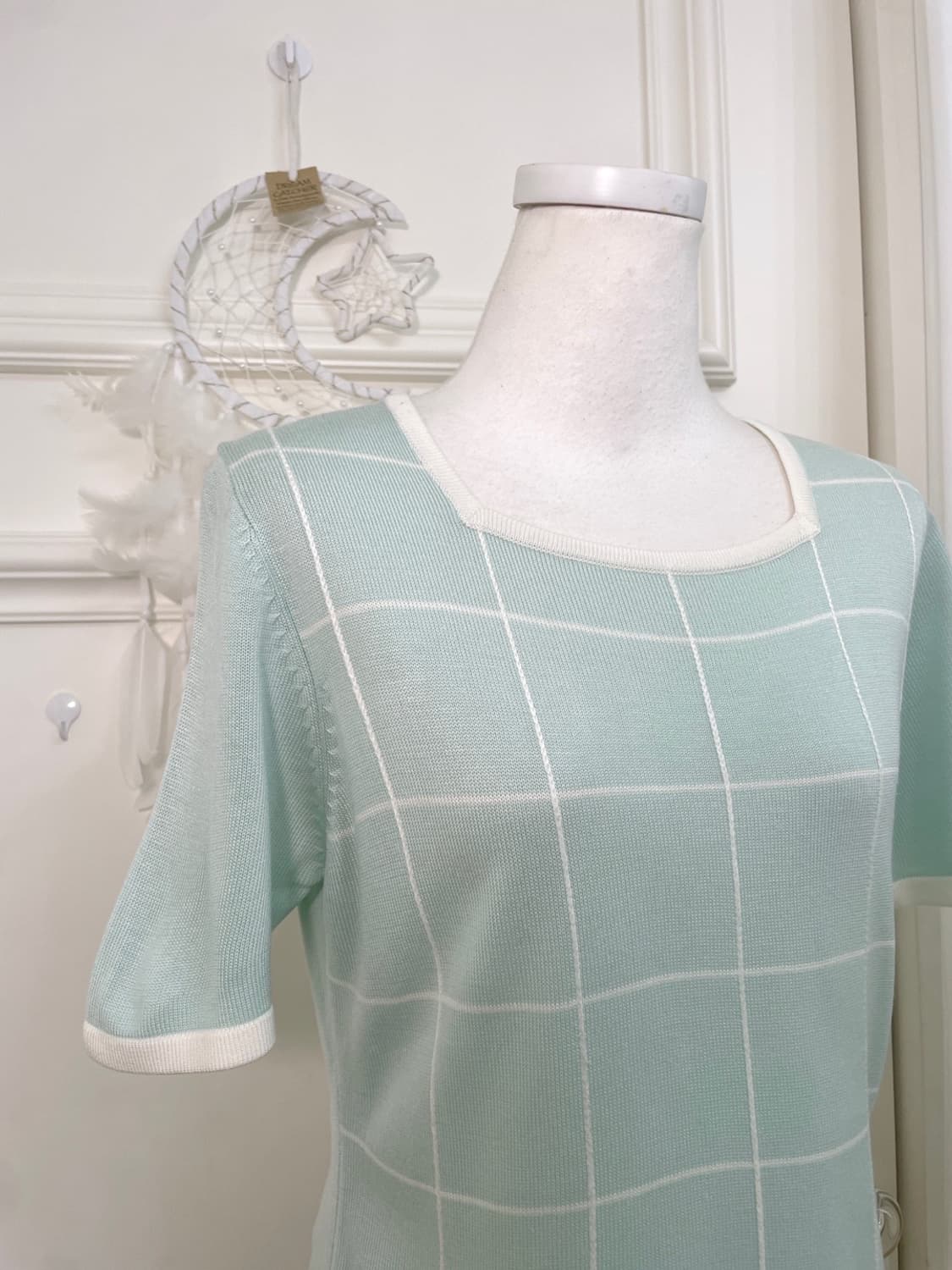 mint white check hlaf knit top(size-L) 상품이미지6