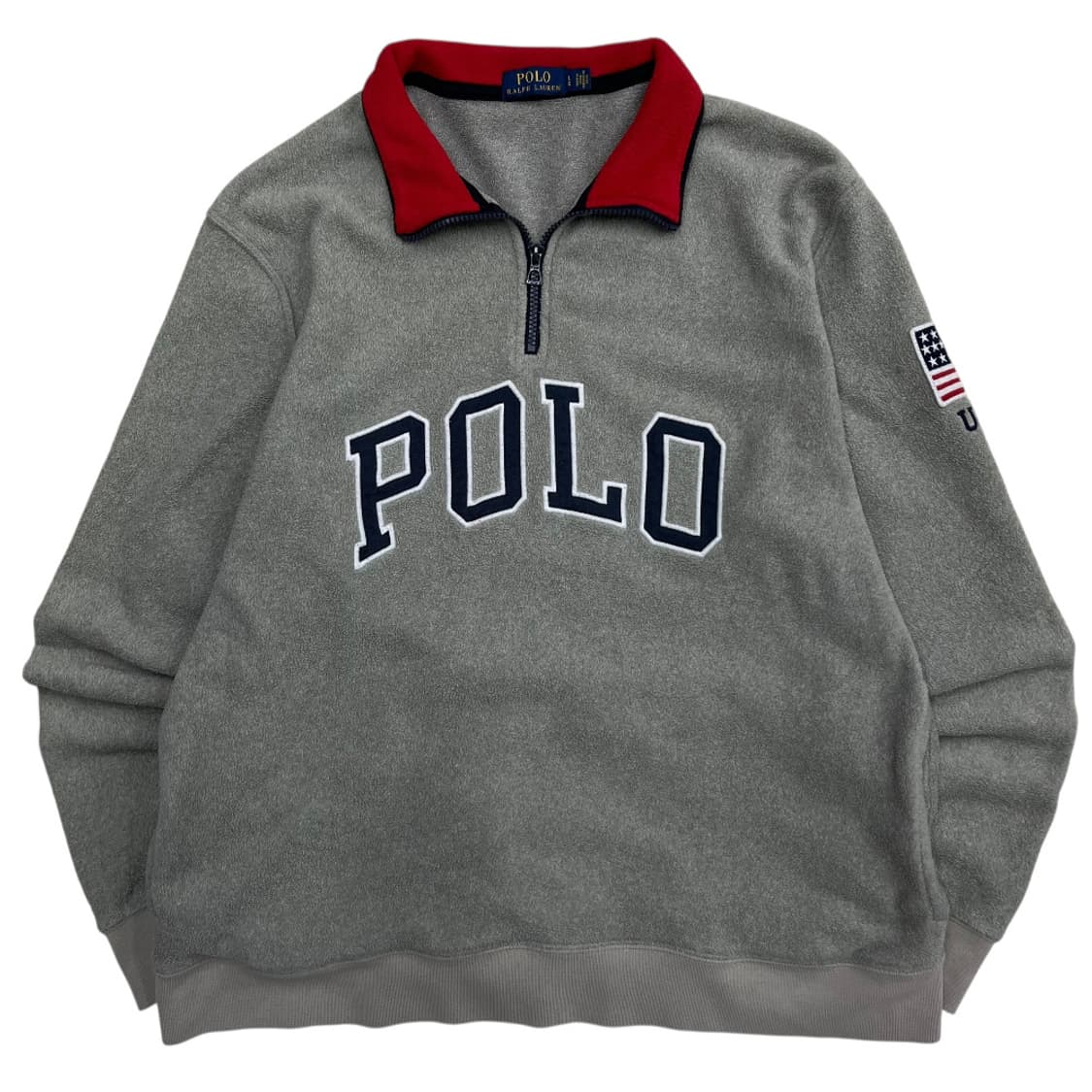 폴로 랄프로렌 센터로고 레드배색 그레이 플리스 반집업 L 상품이미지2