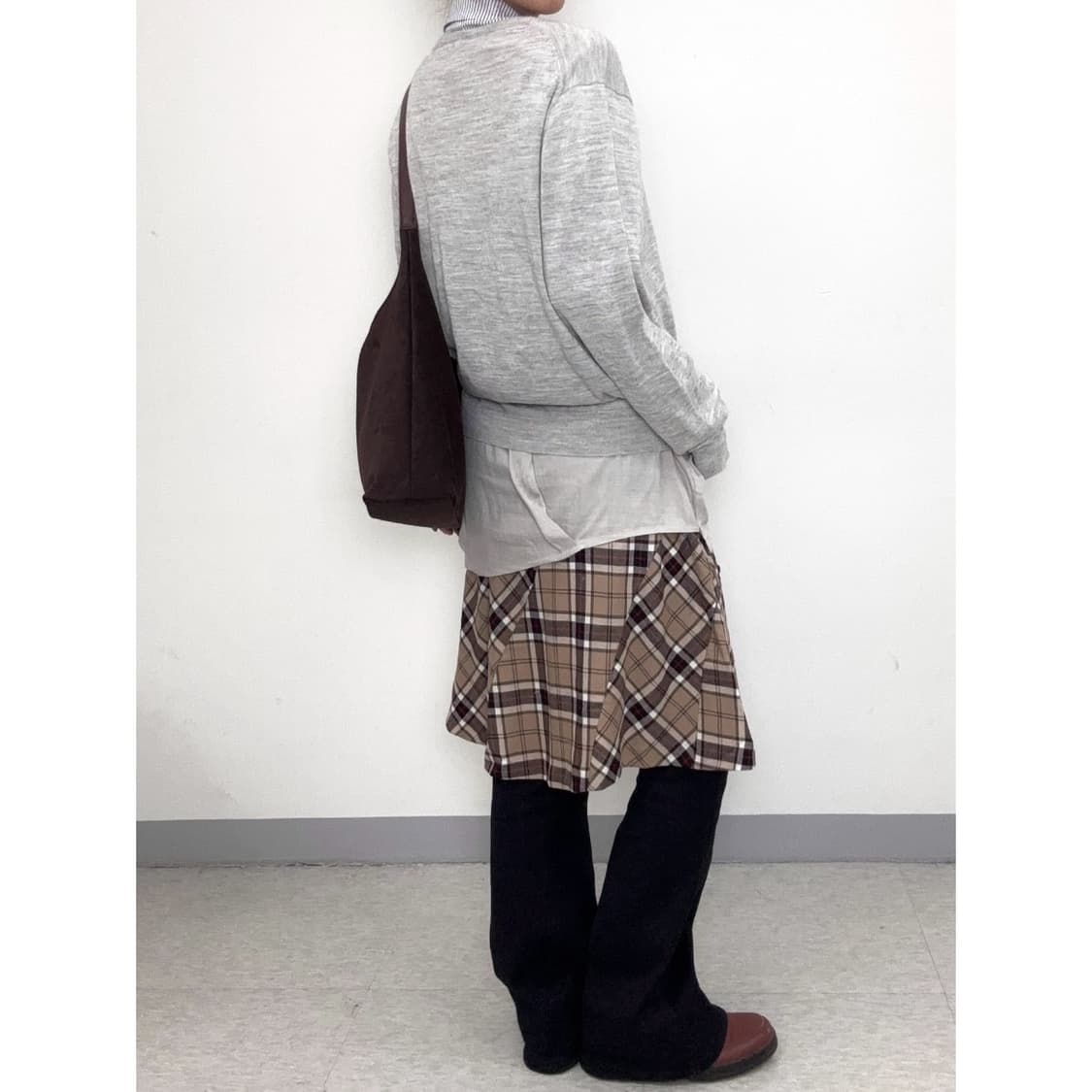 빈티지 베이지 체크 울 스커트 상품이미지3
