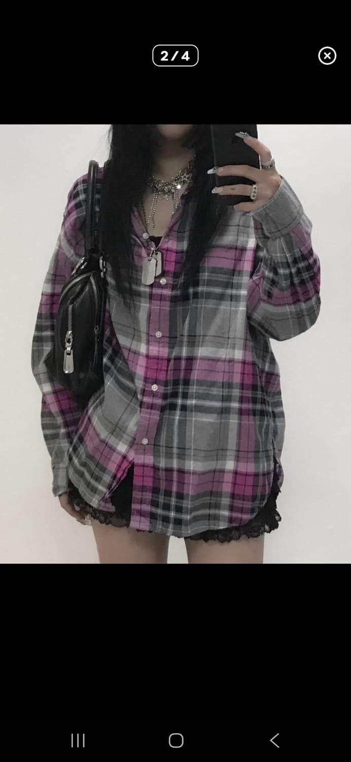 y2k 갸루 펑크 체크 셔츠 상품이미지2