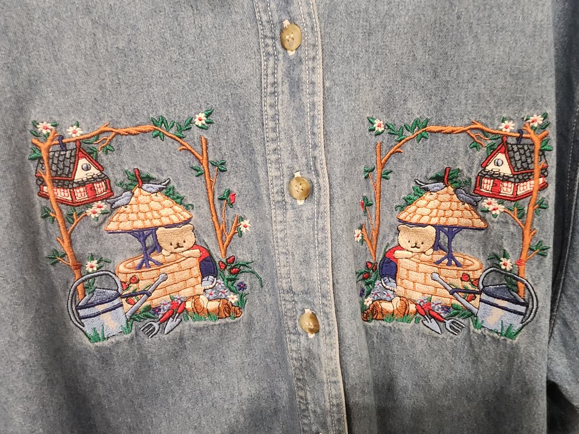 ((미국 빈티지))곰돌이🐻자수 데님 반팔 청남방 상품이미지3
