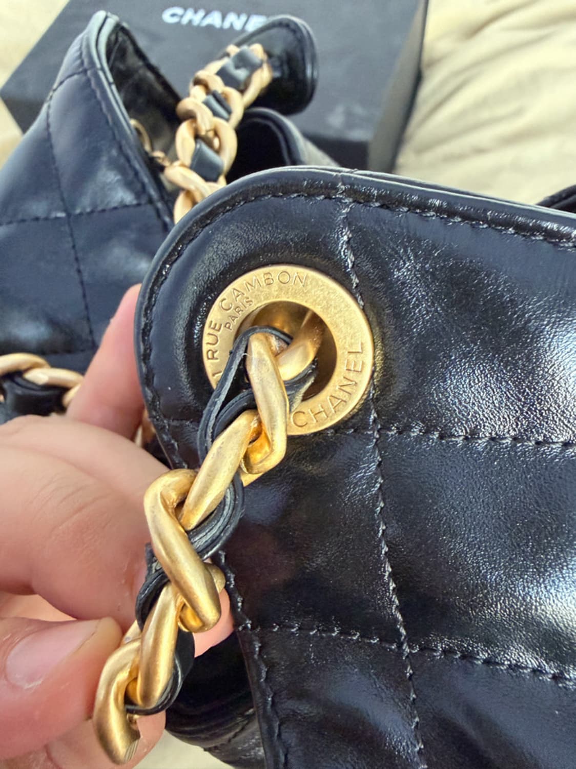 샤넬 25백 미디움 유광 카프스킨 초기 버전 초하이 상품이미지8
