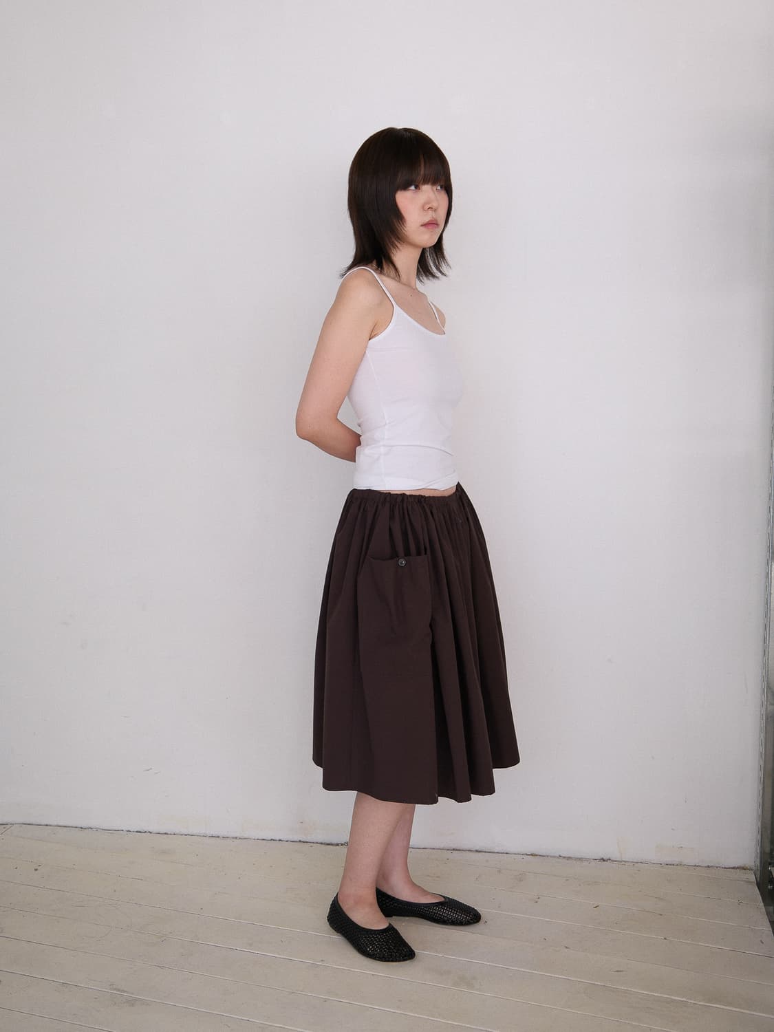 taey 태이 코튼 셔링 스커트 브라운 상품이미지2