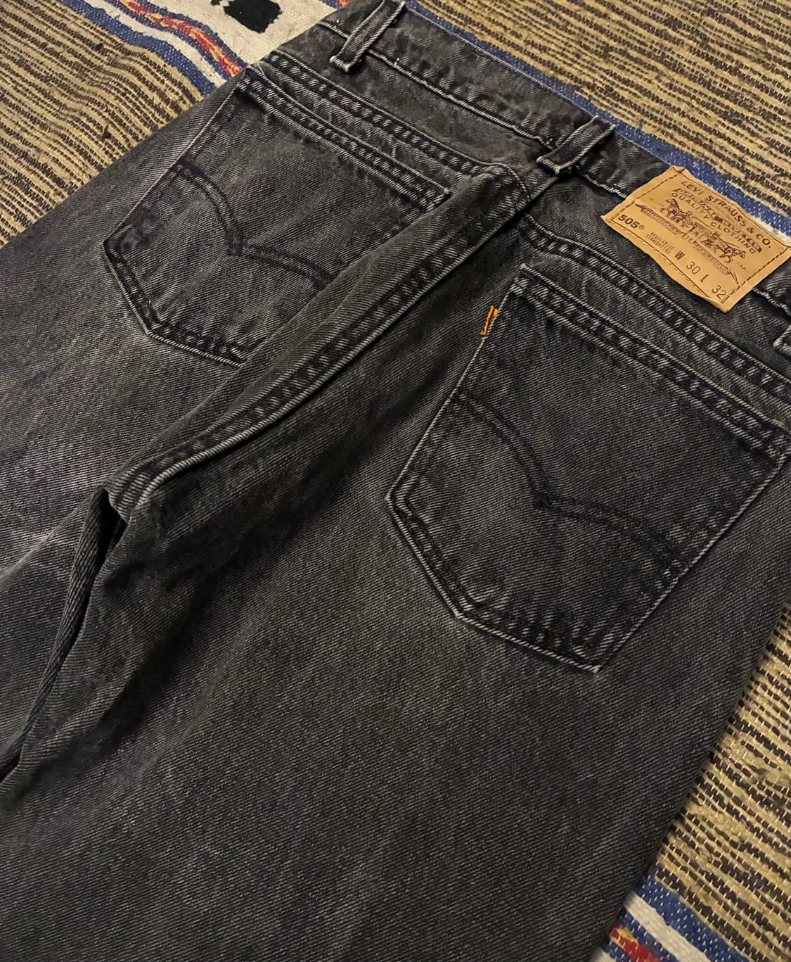 (27~28)90s USA 빈티지 리바이스 505 오렌지탭 흑청 데님 상품이미지6