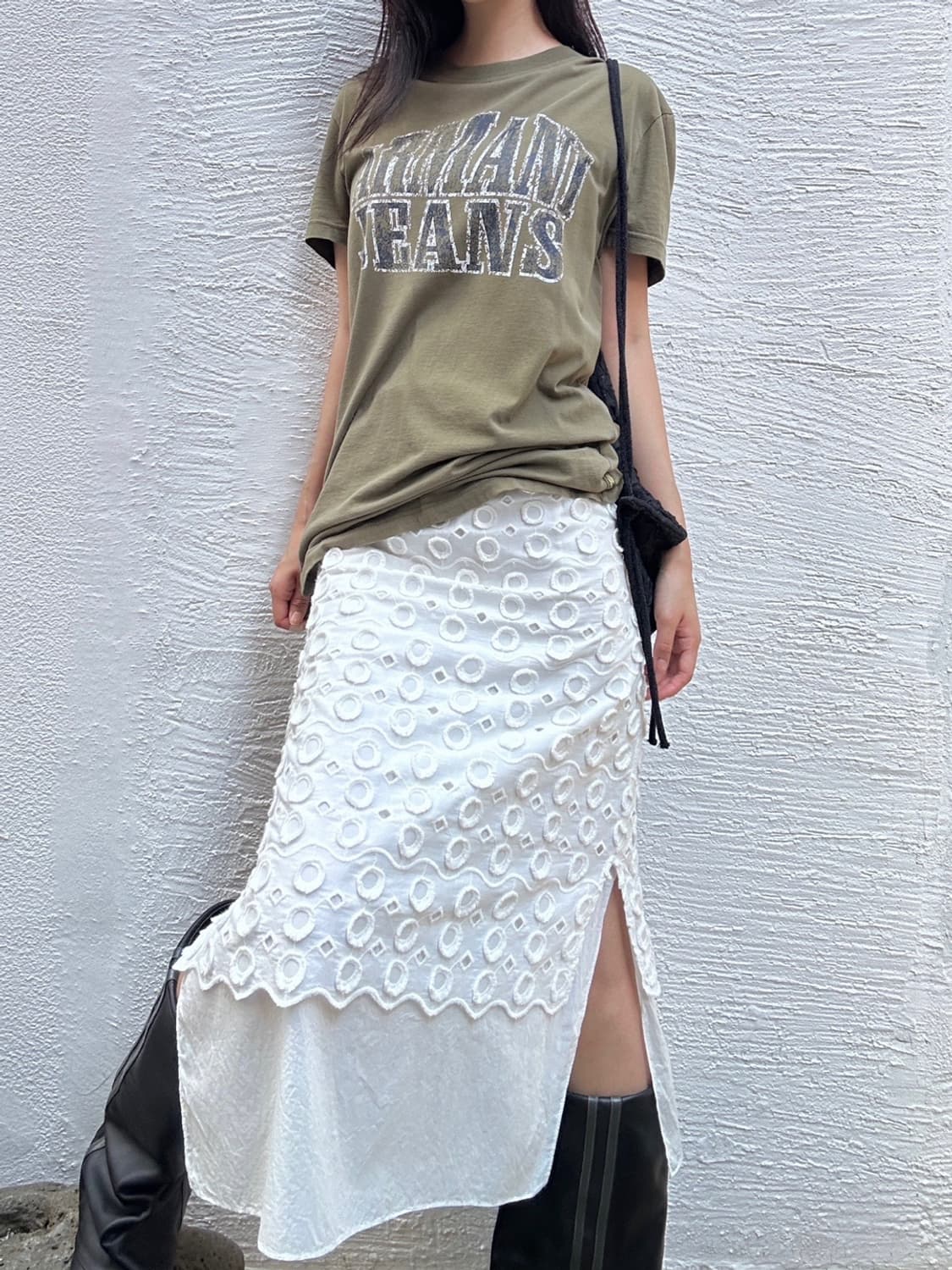 Circle punching layered skirt / white  상품이미지1