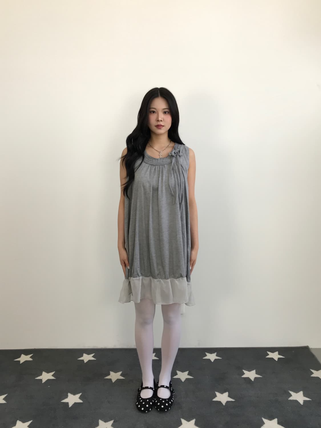 Jpn Gray Chiffon Ruffle Tunic Onepiece 상품이미지1