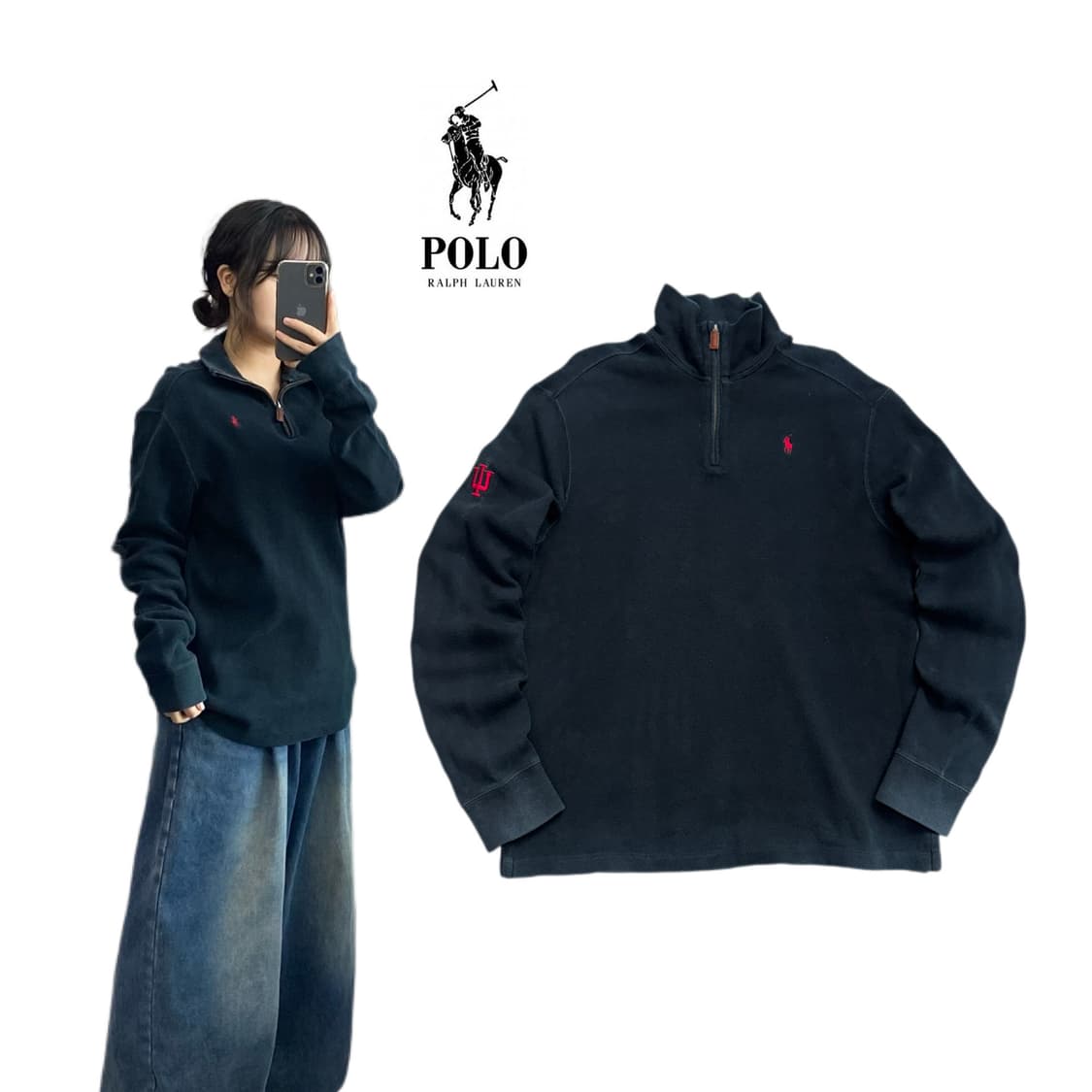 폴로 포니 아노락 반집업 니트 블랙 상품이미지1