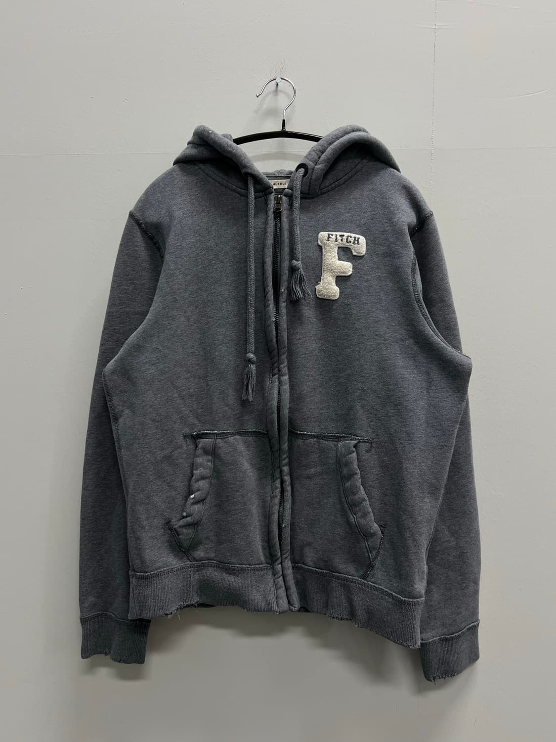 (S) 아베크롬비 머슬핏 패치로고 후드집업 그레이 상품이미지2