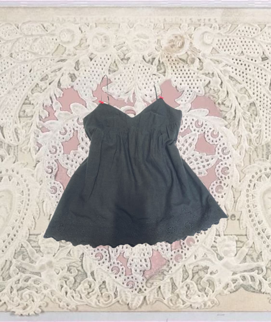 갸루 y2k 빈티지 펀칭 레이스 레드리본 나시 뷔스티에 상품이미지1