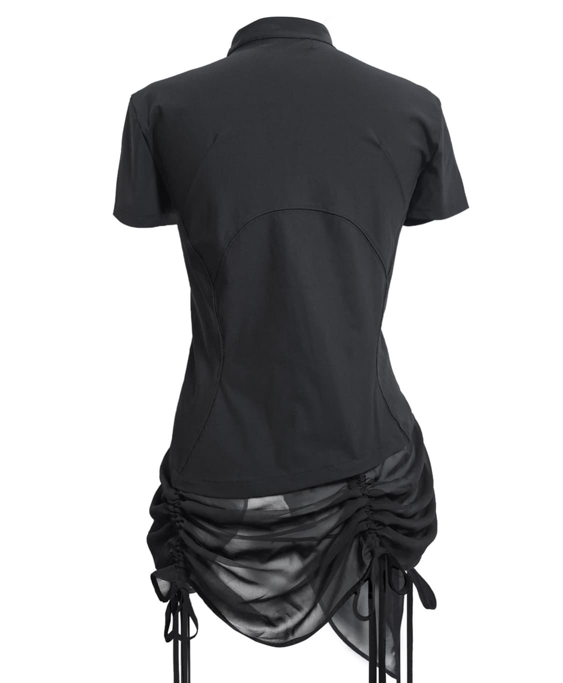 정도 반팔 CURVED ZIP-UP SHIRT WITH LAYER 블랙  상품이미지4
