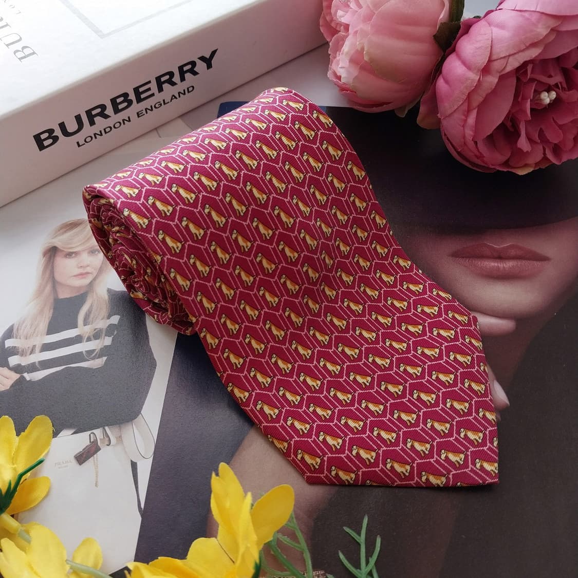 버버리 진핑크 강아지 모티브 넥타이 9.5cm A+~A등급 K2554
 상품이미지4