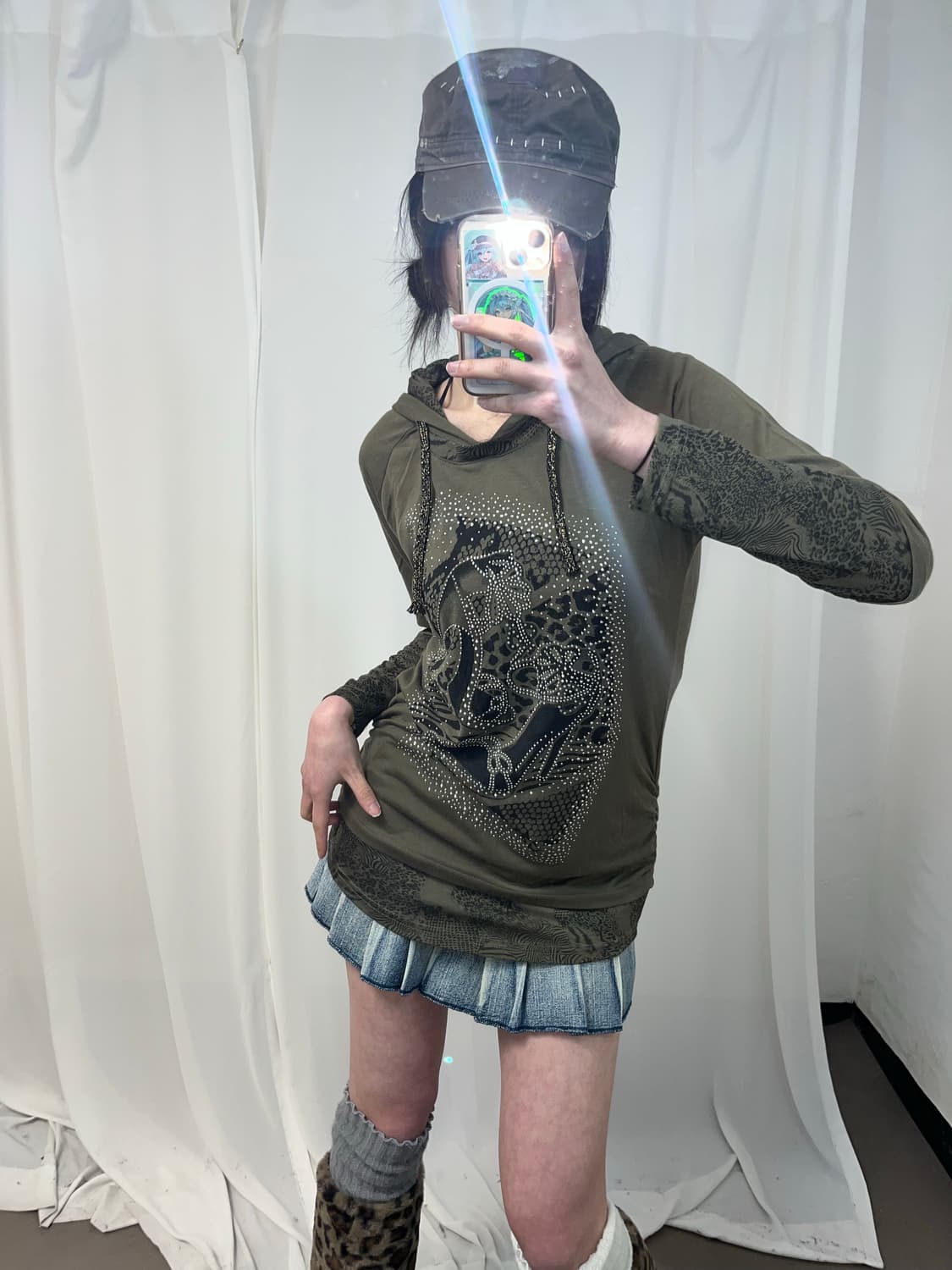 카키 Y2K 후드 롱슬리브 상품이미지3