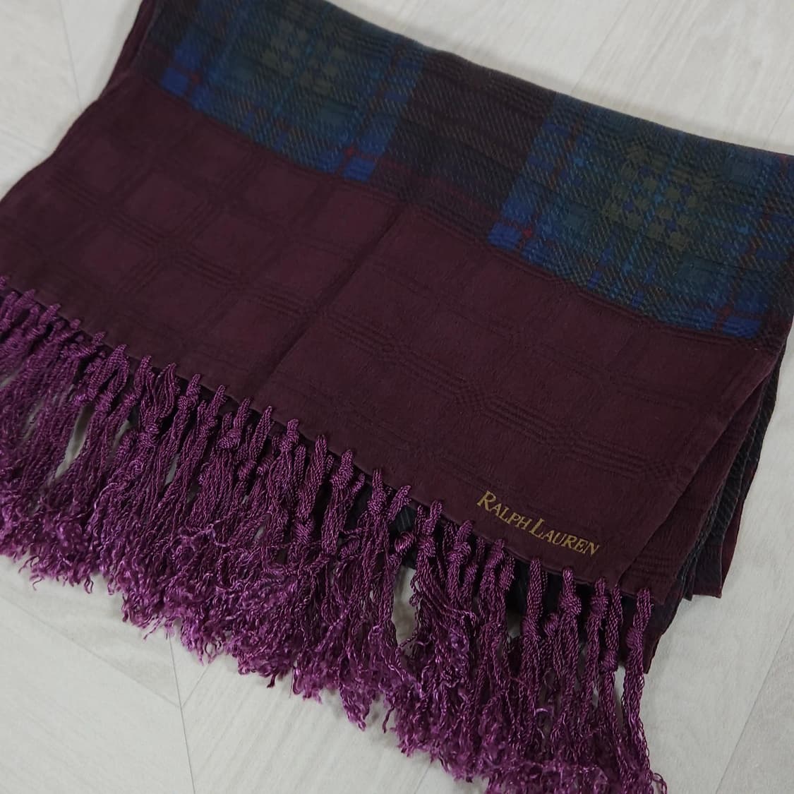 남녀공용)POLO 폴로 랄프로렌 실크100% 머플러 체크 패턴 상품이미지3