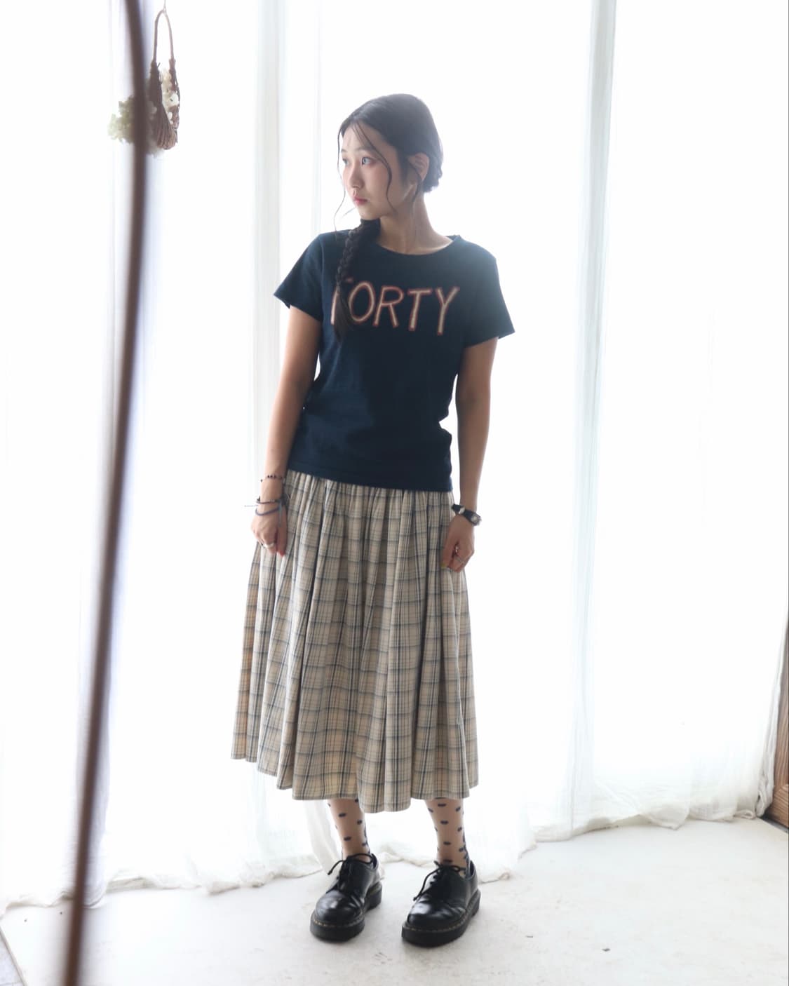 [45rpm] Blue Check Gather Flare Skirt 상품이미지8