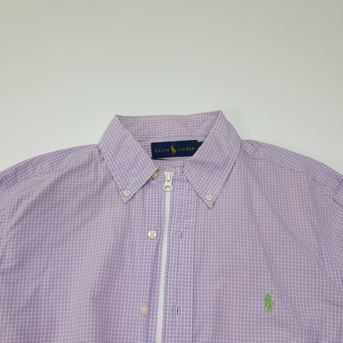CL911 FREE 폴로 90s 퍼플 마이크로체크 리메이크 크롭 셔츠 상품이미지2