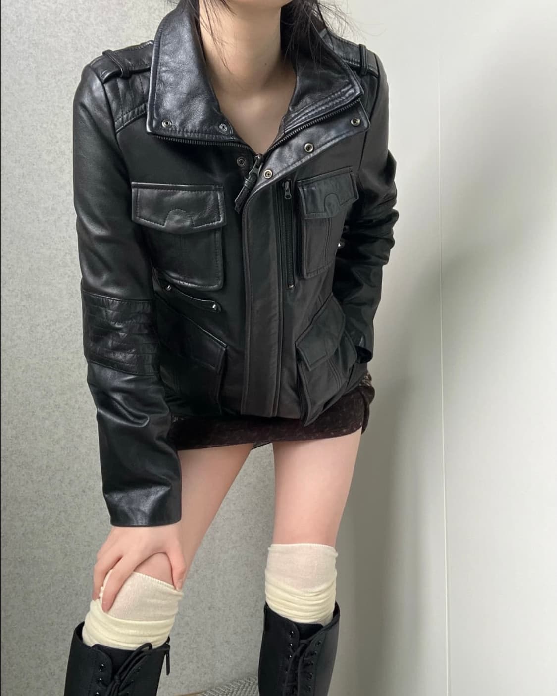 빈티지 레더 자켓 블랙 상품이미지4